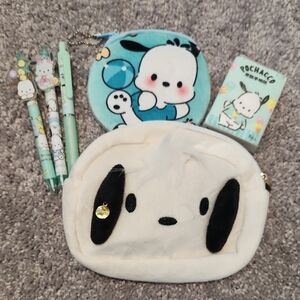 Pochacco Inspired Plush Coin Pouch, Make-up Bag and Pen Set!